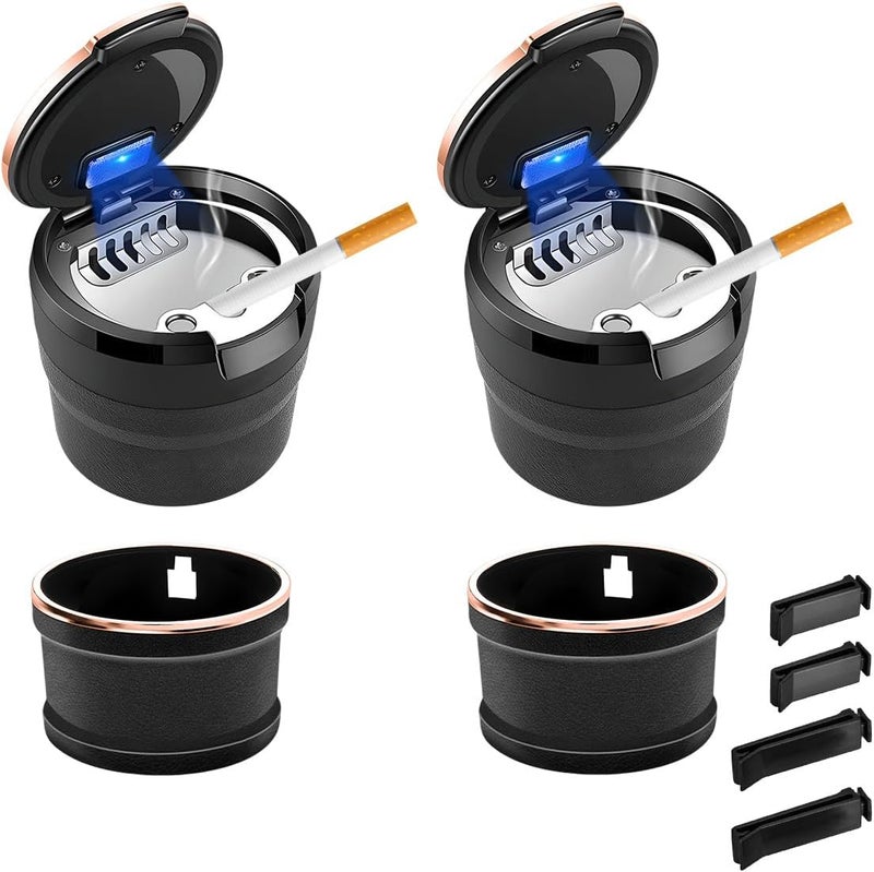 ZNDAW 2PCS Car Ashtray with Lid, Detachable Auto Smokeless Ash Tray with LED Blue Light, Portable Ashtray for Vehicle Cup Holder and Air Vent Home Office, Interior Car Accessories (Black&Rose Golden) - Image 1